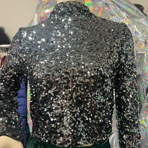 DKNY Black Sequin High Low Top